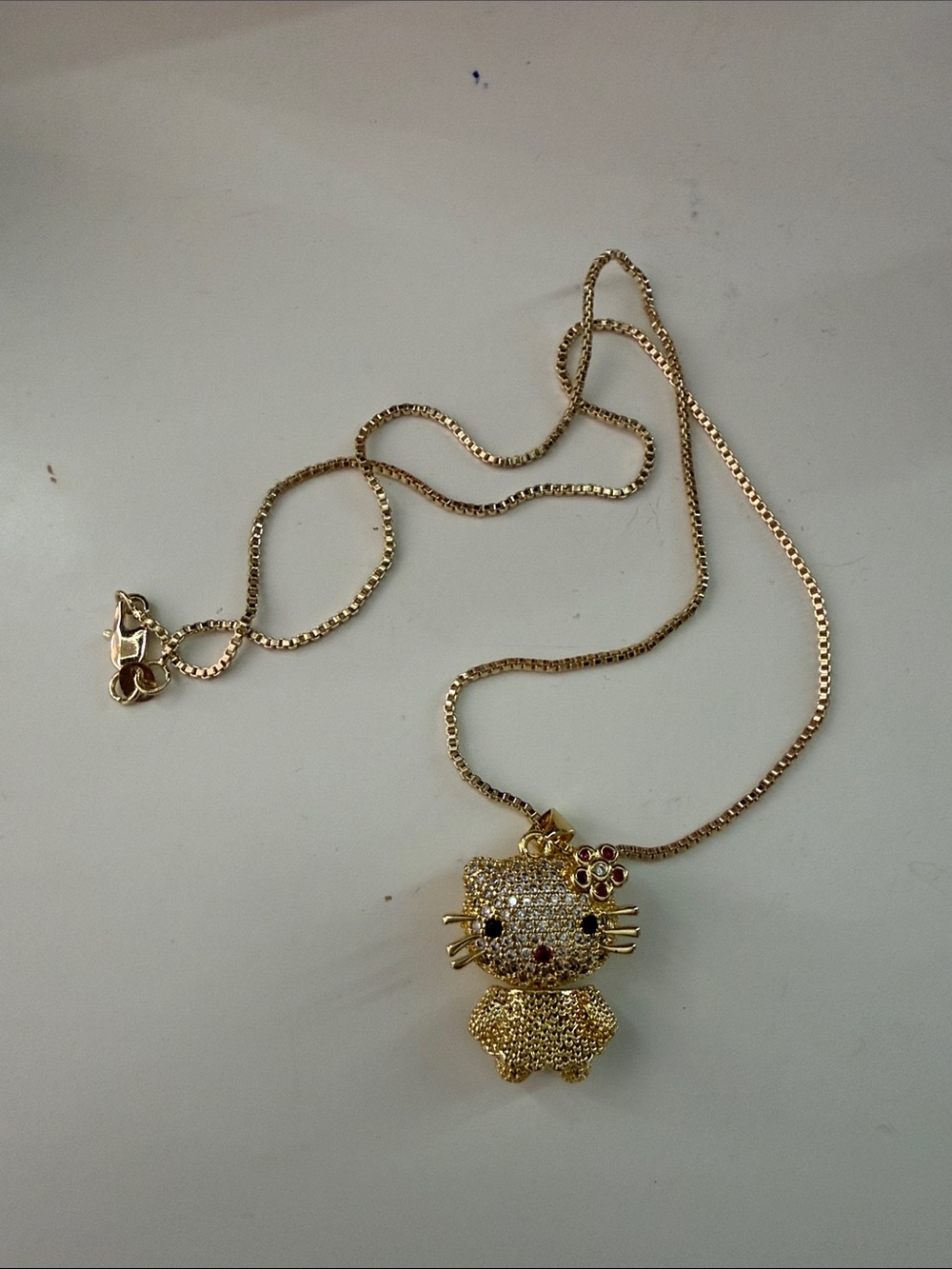 Gold-tone Crystal Kitty Pendant Necklace - Hello Kitty Inspired